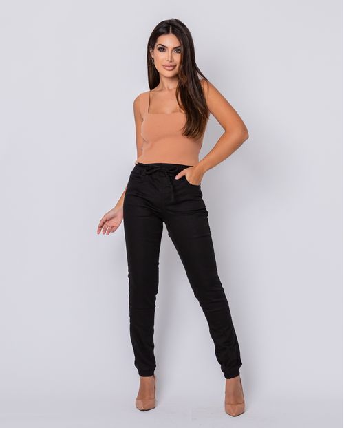 Calça Feminina Jogger com Cordão do Próprio Tecido 19440 Preto