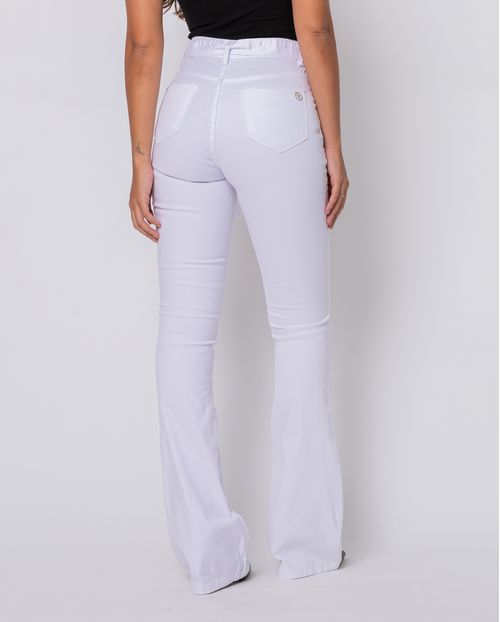 Calça Feminina Flare com Cinto do Proprio Tecido para Amarração  22511 Branco