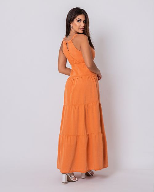 Vestido Feminino Longo Zíper Lateral 22091 Laranja