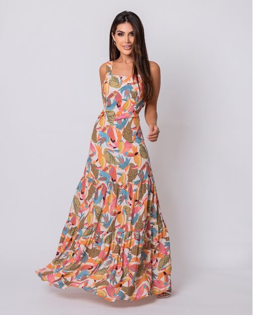 Vestido Feminino Longo de Viscose com Amarração Traseira 90200 Est Tucano Off