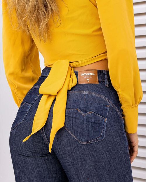 Calça Jeans Skinny Feminina Cintura Média Barra Desfiada 22774 Escura