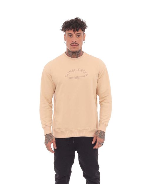 Blusa Moletom Masculina Bordada Consciencia Básica 80056 Caqui