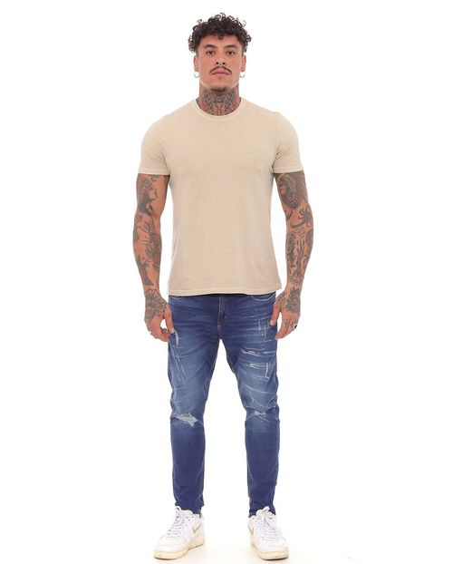 Calça Jeans Masculina Super Skinny Rasgada 21592 Escura Rasgada