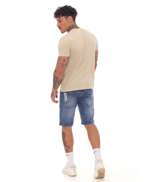 Bermuda Jeans Masculina com Faixas Branca  21626 Escura