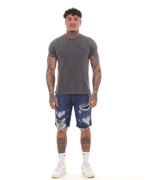 Bermuda Masc Consciência Jeans Coleção Itália 21658 Escura Rasgada