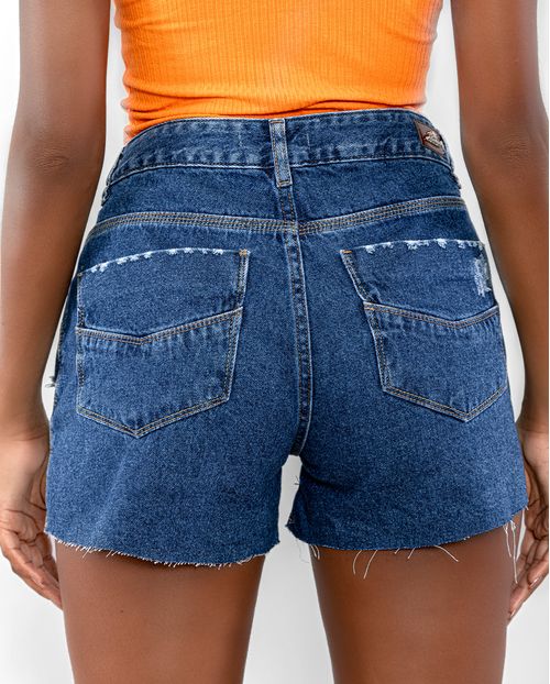 Shorts Jeans Boyfriend Feminino Cintura Média Barra No Fio 22609 Escura