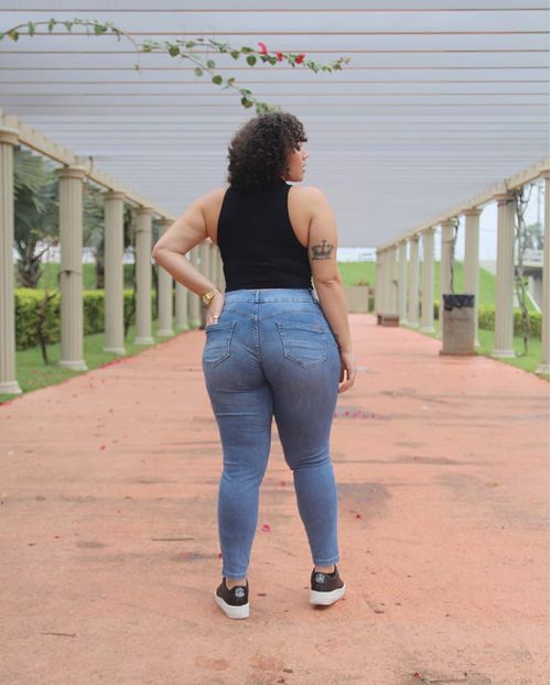 Calça Jeans Skinny Plus Size Feminina Cintura Alta Cós Largo 22864 Média