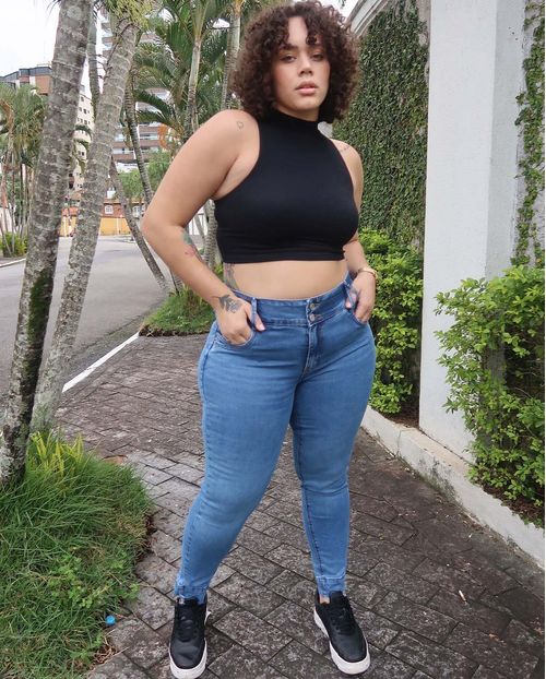 Calça Jeans Skinny Plus Size Feminina Cintura Alta Cós Largo 22910 Média