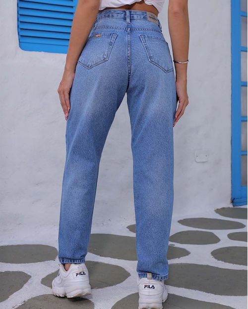 Calça Jeans Mom Feminina Cintura Alta Rasgos 22762 Média