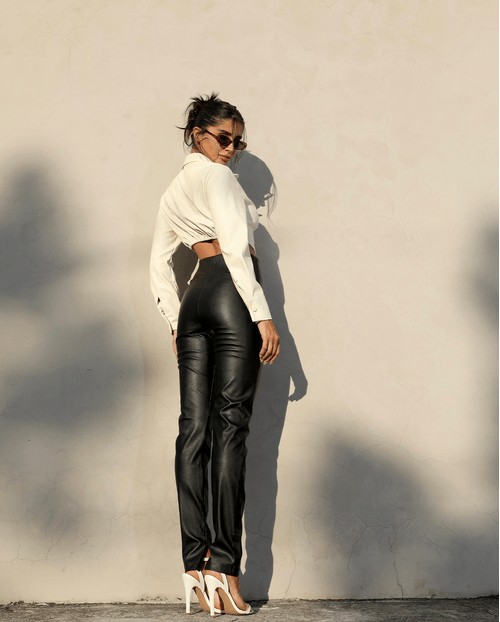 Calça Material Sintético Skinny Feminina Cintura Alta 90459 Preto