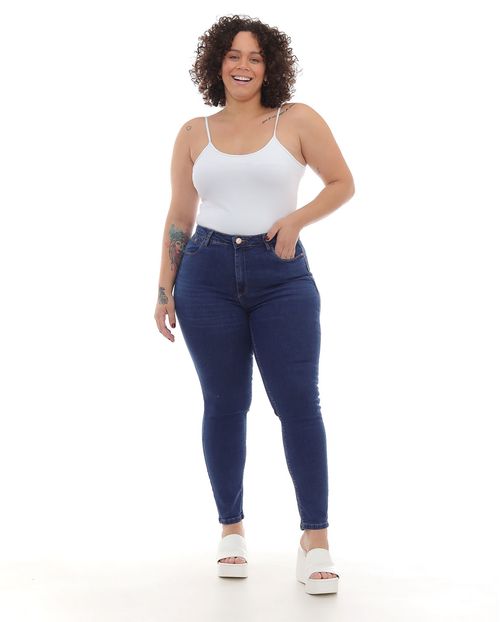 Calça Jeans Plus Size Feminina Cintura Alta Básica 22916 Escura