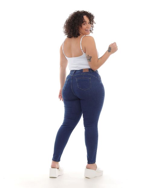 Calça Jeans Plus Size Feminina Cintura Alta Básica 22916 Escura
