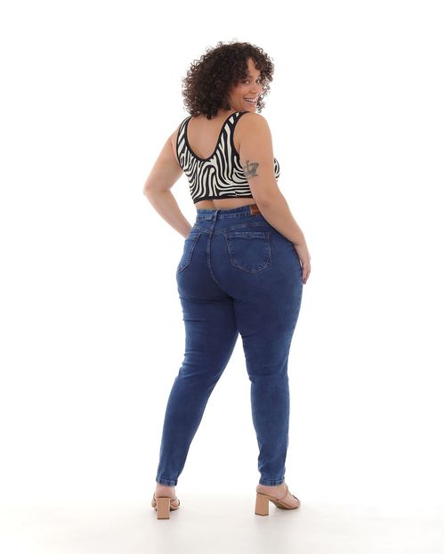 Calça Jeans Skinny Plus Size Feminina Cintura Alta Básica 22914 Escura