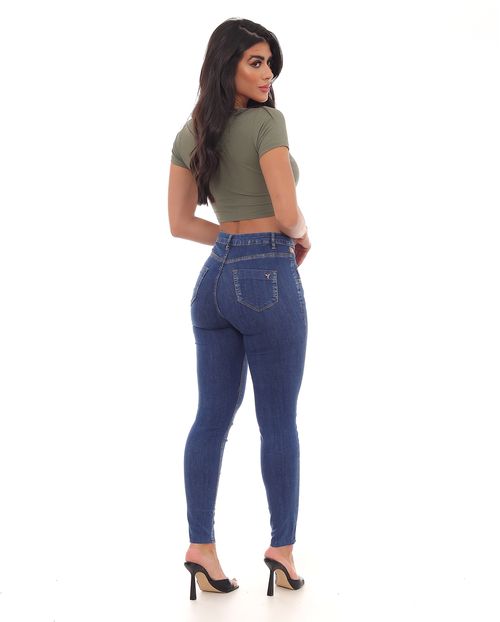 Calça Jeans Skinny Feminina Cintura Média Cut Out Abertura Lateral 22721 Escura