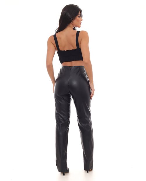 Calça Material Sintético Skinny Feminina Cintura Alta 90465 Preto