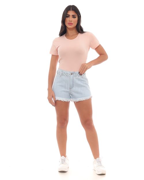 Shorts Jeans Boy Feminino Cintura Média com Aplicação 22439 Clara