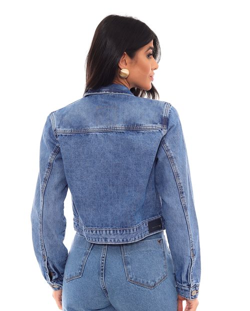 Jaqueta Jeans Cropped Oversize Feminina 22884 Média