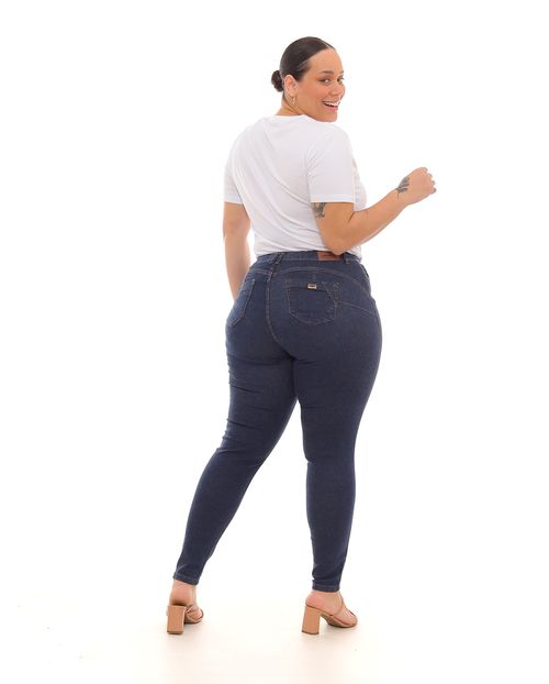 Calça Jeans Skinny Plus Size Feminina Cintura Média Detalhe Nos Bolsos 22987 Escura