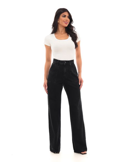 Calça Jeans Wide Leg Feminina Cintura Alta Carpinteiro 23040 Preto