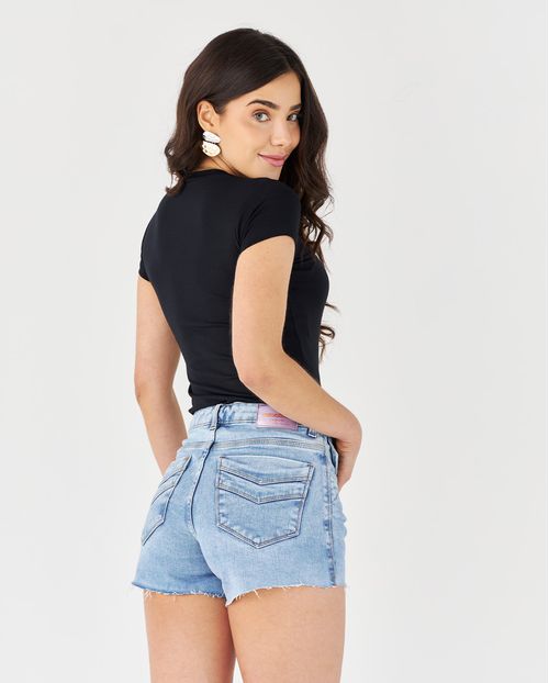 Shorts Jeans Boyfriend Feminino Cintura Média Barra Desfiada 22637 Clara