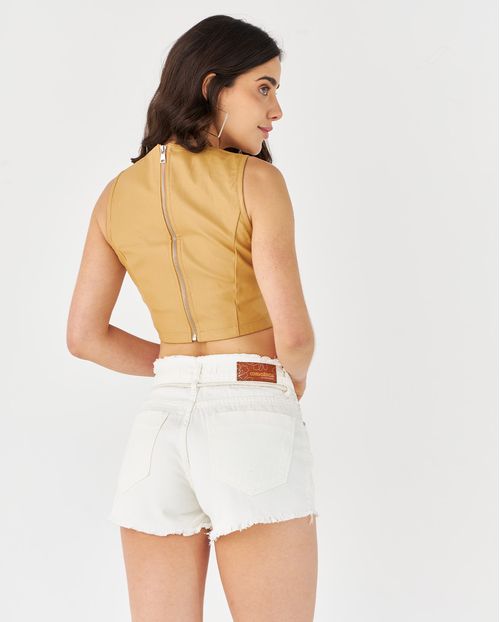 Shorts Feminino Boyfriend com Cós e Barra Desfiada e Cordão Entre Os Passante  22526 Off White