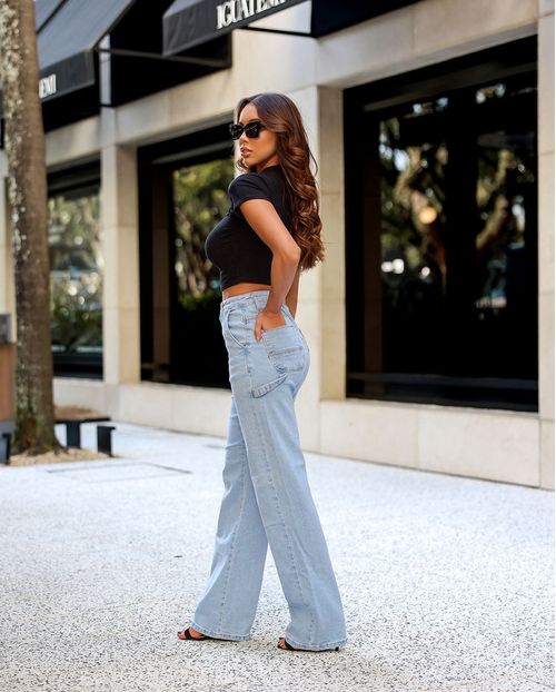 Calça Jeans Wide Leg Feminina Cintura Alta Carpinteiro 22990 Clara