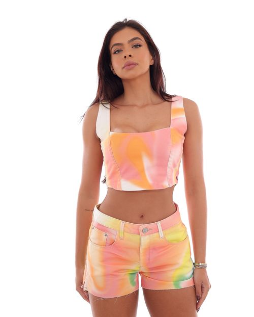 Shorts Feminino Boyfriend com Abertura Lateral Na Barra a Fio  22550 Estampado Color