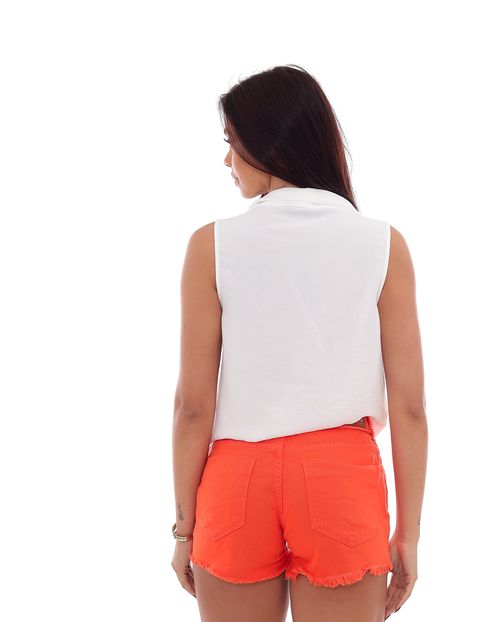 Shorts Feminino Boyfriend com Cós e Barra Desfiada e Cordão Entre Os Passante  22526 Laranja