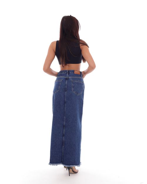 Saia Jeans Longa Feminina Cintura Alta Abertura Frontal 22998 Escura