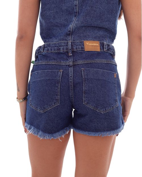 Shorts Feminino Boyfriend Escuro Martingale No Cós   21288 Escura