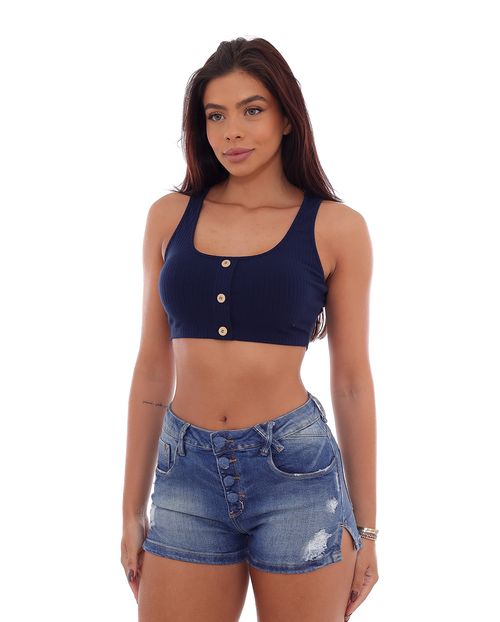 Shorts Jeans Feminino Boyfriend com Botões Revestidos e Puídos 21621 Média Rasgada