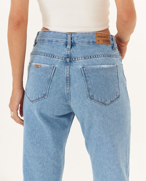 Calça Jeans Wide Leg Feminina Cintura Alta Strass 22748 Clara