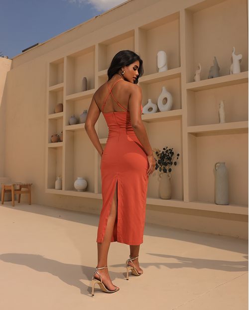 Vestido Viscose de Alcinha Longo 90505 Laranja Queimado