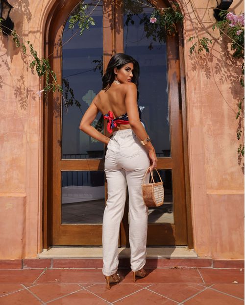 Calça Linho Jogger Feminina Cintura Alta com Detalhe No Cós e Barra 23305 Linho