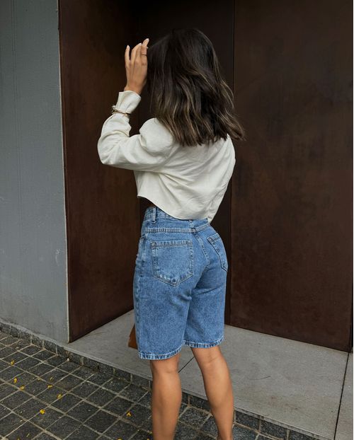 Bermuda Jeans Feminina Cintura Alta Básica 23372 Média