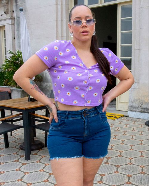 Bermuda Jeans Meia Coxa Feminina Plus Size Cintura Alta Barra Desfiada 23288 Escura