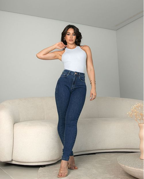 Calça Jeans Skinny Feminina Cintura Alta Premium 23471 Escura