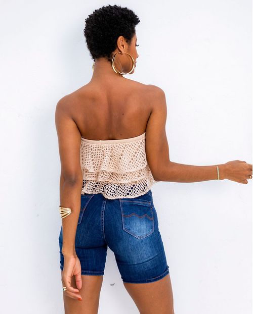 Bermuda Jeans Feminina Meia Coxa com Abertura Lateral Na Barra 23500 Escura