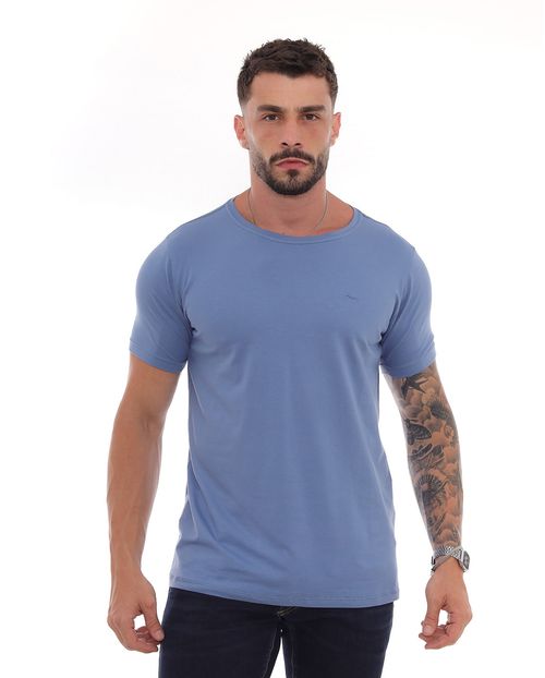 Camiseta de Algodão Egípcio Masculina Básica 80083 Azul Claro