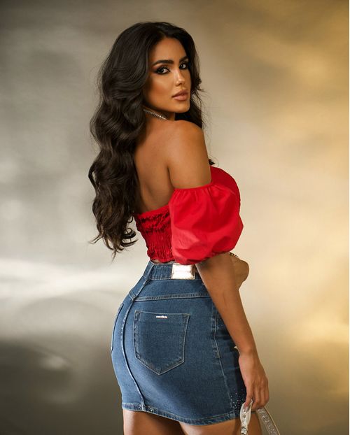 Mini Saia Jeans Feminina Cintura Alta com Aplicação 23367 Escura