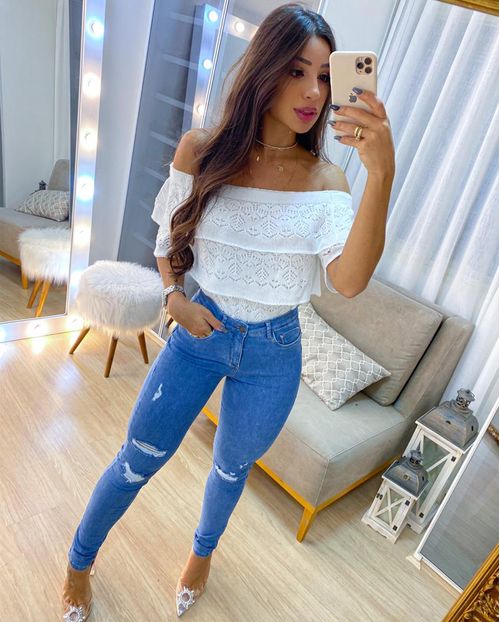 Calça Jeans Skinny Extreme Power Feminina Cintura Média Rasgos 19617 Unica