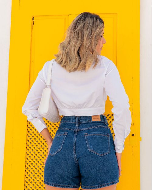 Shorts Jeans Mom Feminino Cintura Alta Básico 23400 Escura