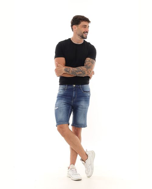 Bermuda Jeans Masculina Detalhe Rasgos 23462 Escura