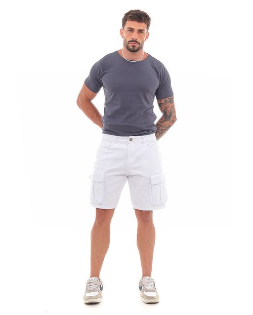 Bermuda Sarja Masculina Cargo Bolsos Laterais 23508 Branco