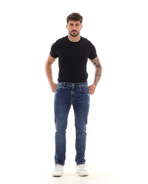 Calça Jeans Slim Fit Masculina Detalhes Rasgos 23465 Escura