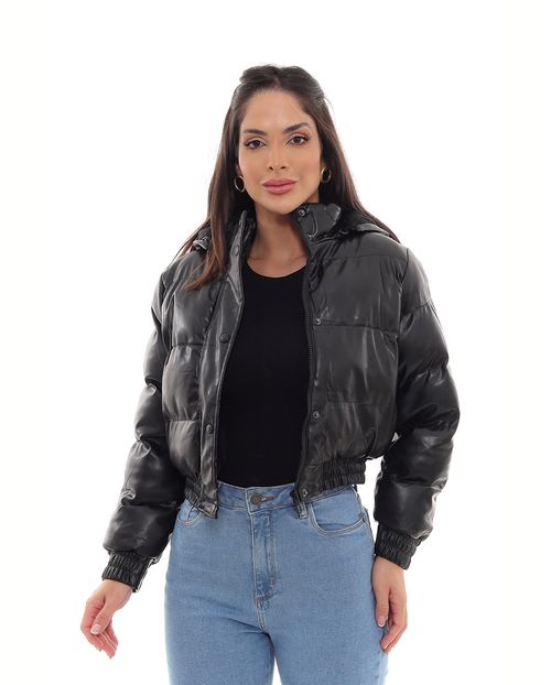 Jaqueta Cropped Feminina Puffer com Capuz 90550 Preto