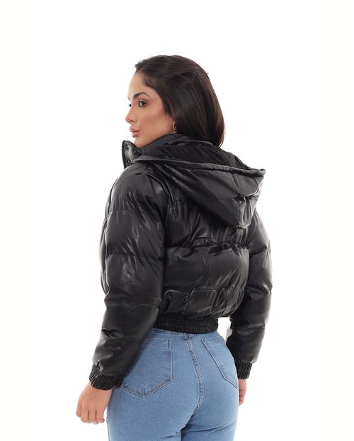 Jaqueta Cropped Feminina Puffer com Capuz 90550 Preto