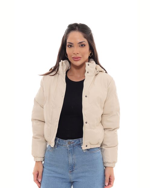 Jaqueta Cropped Feminina Puffer com Capuz 90550 Off White