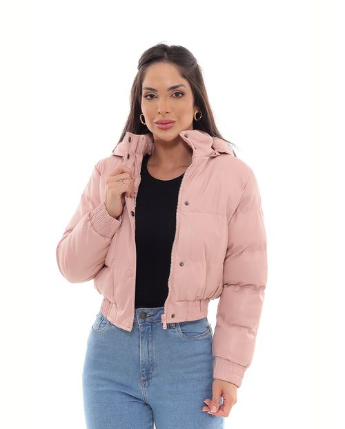 Jaqueta Cropped Feminina Puffer com Capuz 90550 Rosa