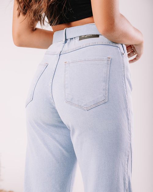Calça Jeans Wide Leg Feminina Cintura Alta com Cinto 23602 Clara